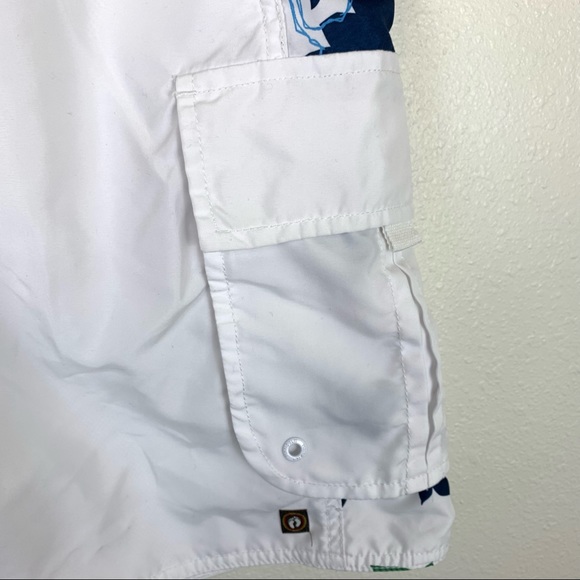 Hang Ten Medium White Board Swim Shorts Trunks Hawaiian Mesh Lined Draw String - Picture 3 of 9